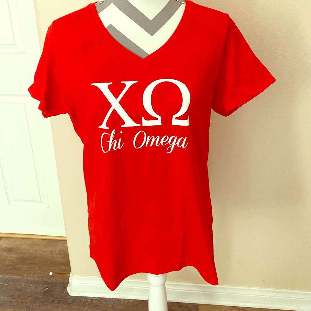 CHI OMEGA-Brand new -sz L red short sleeve top
